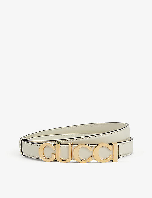 GUCCI: Logo-buckle thin leather belt
