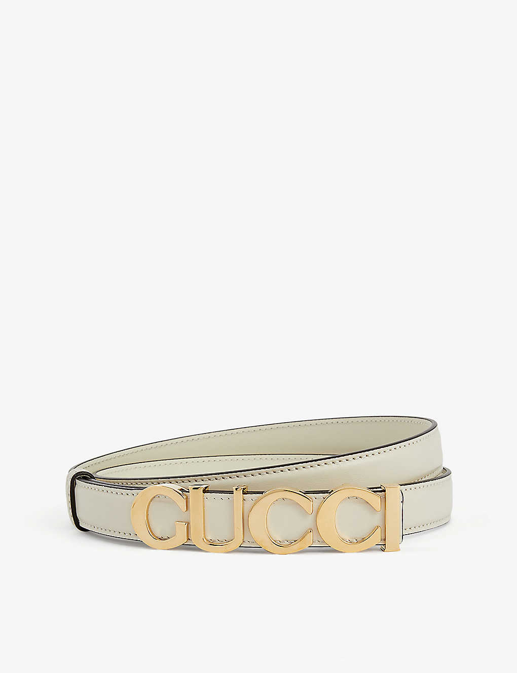 Gucci Womens Mystic White Logo-buckle Thin Leather Belt