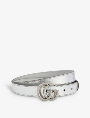 GUCCI GUCCI WOMENS SILVER MARMONT BRAND-PLAQUE METALLIC-LEATHER BELT