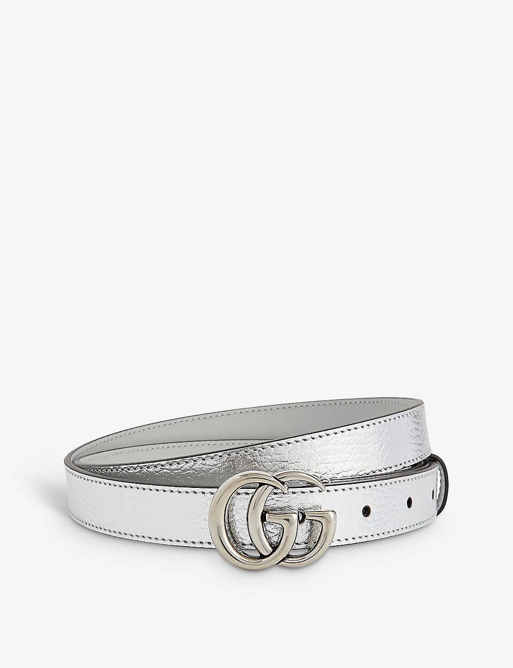 GUCCI GUCCI WOMENS SILVER MARMONT BRAND-PLAQUE METALLIC-LEATHER BELT