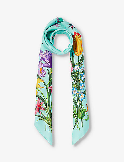 GUCCI: Floral-pattern silk scarf