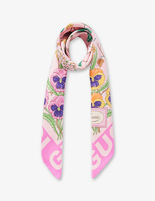 GUCCI: Floral-pattern silk scarf