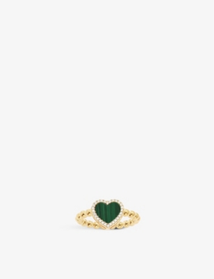 Apm Monaco Womens Yellow Gold Malachite Heart 18ct Yellow Gold-plated Metal Alloy And Zirconia Ring