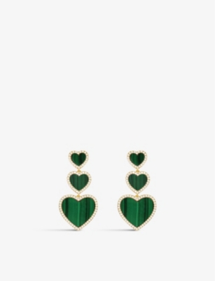 APM MONACO: Malachite heart 18ct yellow gold-plated metal alloy and zirconia earrings