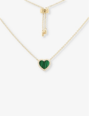 APM MONACO: Malachite mini heart 18ct yellow gold-plated metal alloy and zirconia pendant necklace