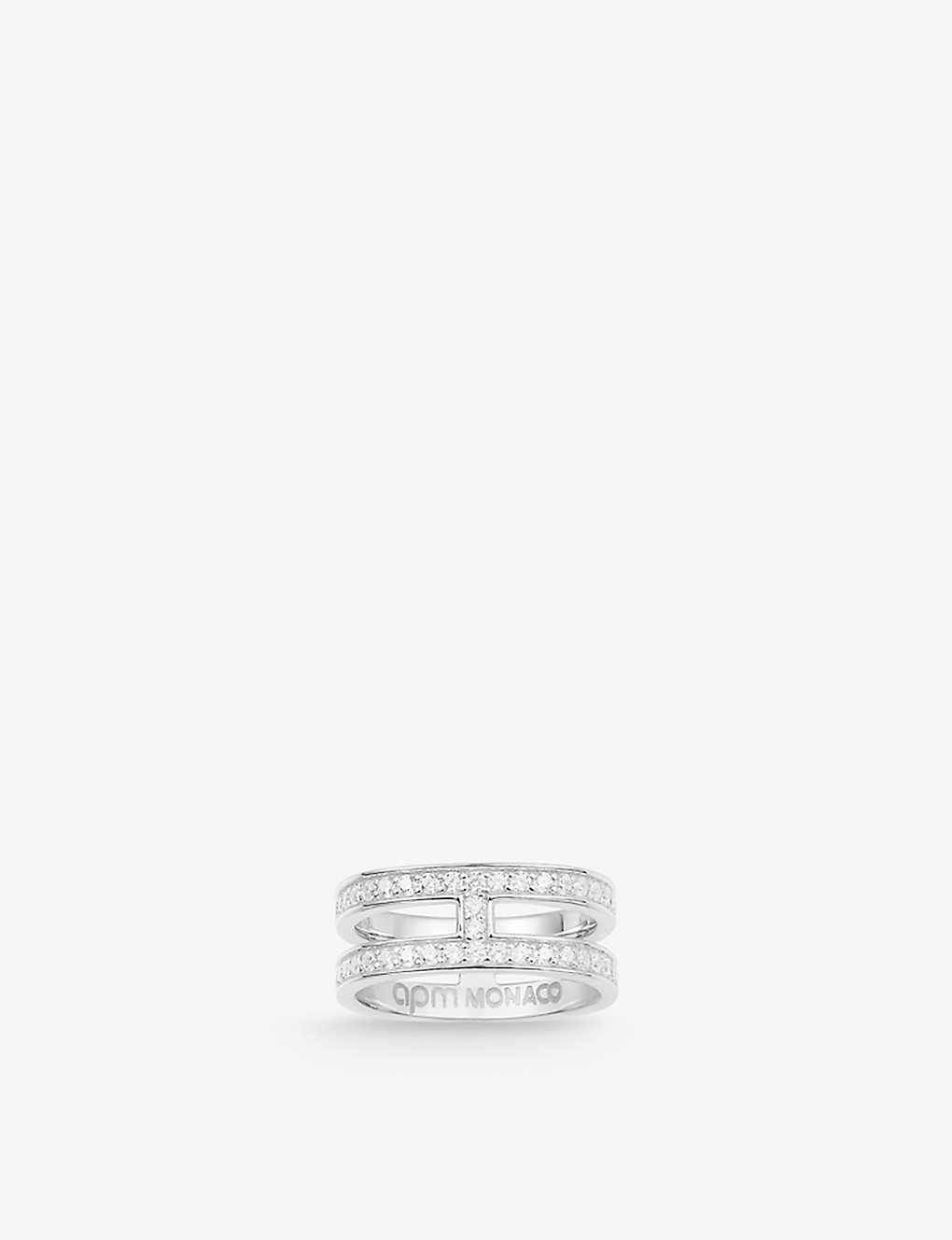 Apm Monaco Womens Silver Double Pave Sterling-silver And Zirconia Ring