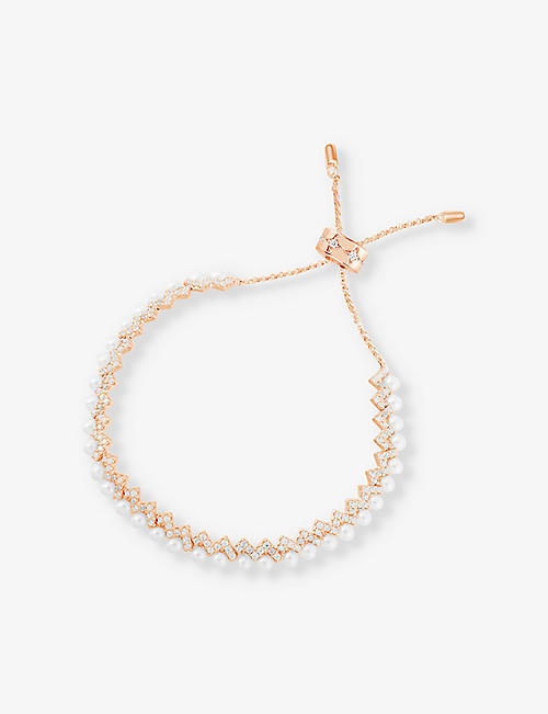 APM MONACO: Up And Down 18ct rose gold-plated metal, zirconia and pearl bracelet