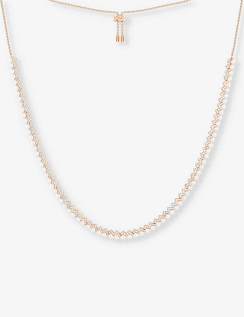 APM MONACO: Up And Down 18ct rose gold-plated metal, zirconia and pearl necklace