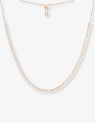 Apm Monaco Womens Rose Gold Up And Down 18ct Rose Gold-plated Metal, Zirconia And Pearl Necklace