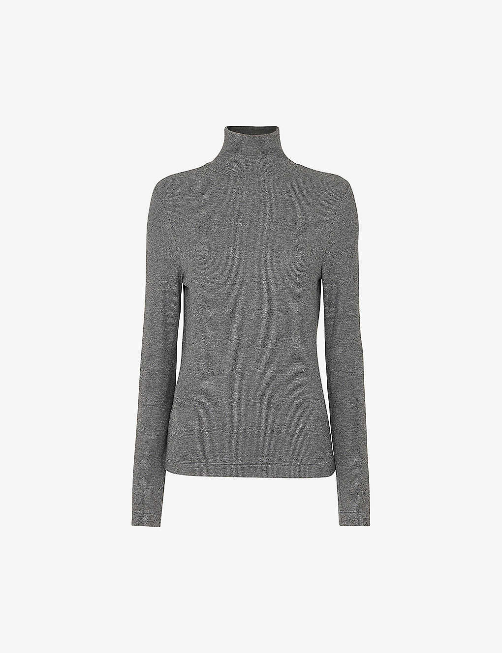 Whistles Womens Grey Essential Ribbed Knitted Top