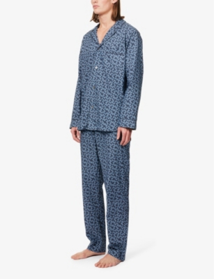 Shop Zimmerli Men's Blue 474 Branded-buttons Graphic-design Cotton-poplin Pyjamas