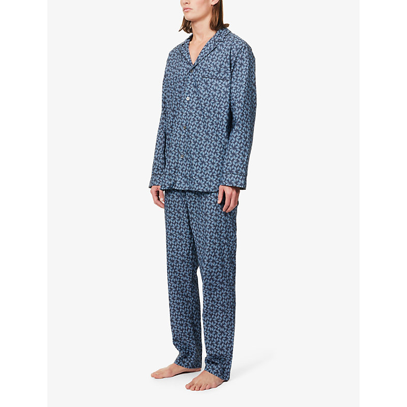 Shop Zimmerli Branded-buttons Graphic-design Cotton-poplin Pyjamas In Blue