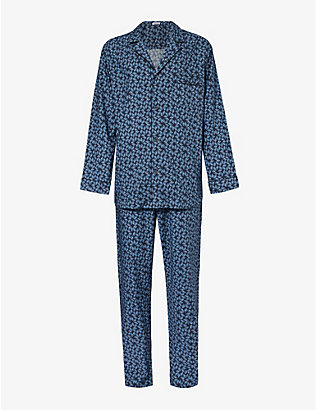 ZIMMERLI: Branded-buttons graphic-design cotton-poplin pyjamas