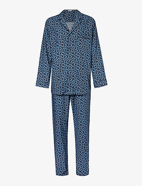 ZIMMERLI: Branded-buttons graphic-design cotton-poplin pyjamas