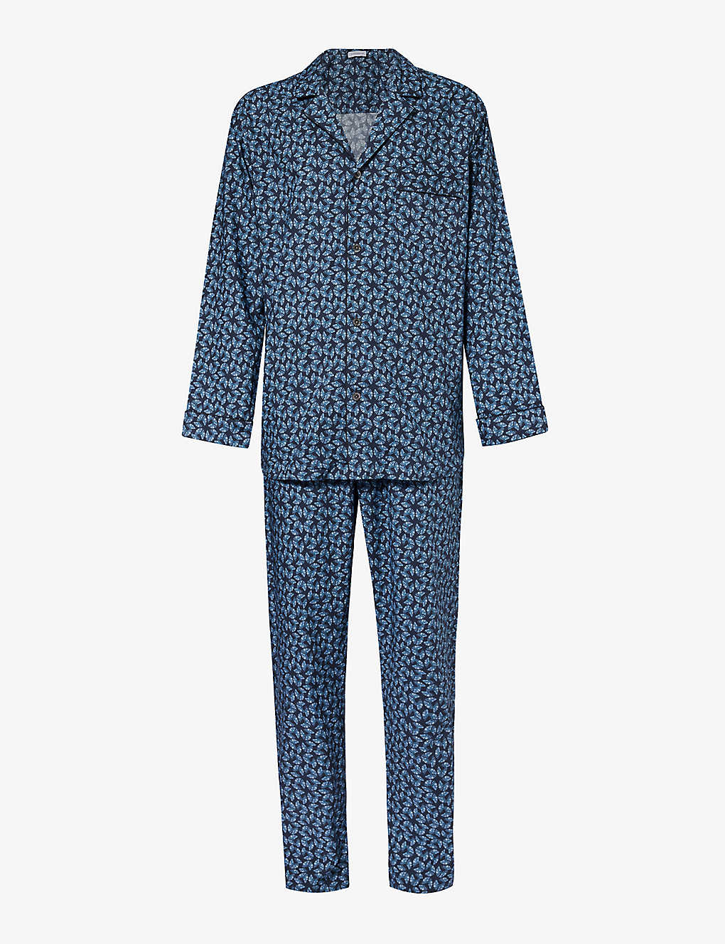 Zimmerli Mens Blue 474 Branded-buttons Graphic-design Cotton-poplin Pyjamas