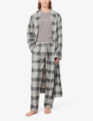 Shop Zimmerli Men's Grey Check 024 Check-pattern Slip-pocket Cotton And Wool-blend Pyjama Bottoms