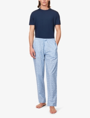 Shop Zimmerli Men's Light Blue 505 Slip-pocket Patterned Cotton Pyjama Bottoms