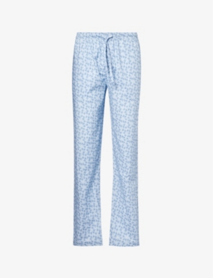 Zimmerli Mens Light Blue 505 Slip-pocket Patterned Cotton Pyjama Bottoms