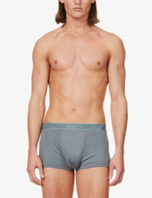 Shop Zimmerli Men's Steel Blue 562 Cozy Mid-rise Branded-waistband Stretch-jersey Boxers