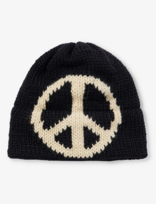 Bailey Goldberg Peace-pattern Knitted Wool-blend Beanie In Black/cream