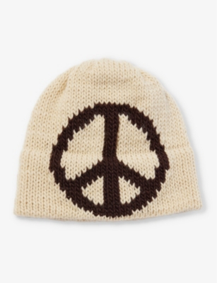 Bailey Goldberg Peace-pattern Knitted Wool-blend Beanie In Cream/brown