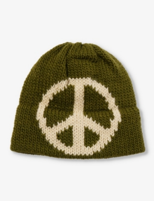 BAILEY GOLDBERG BAILEY GOLDBERG MEN'S OREGANO/CREAM PEACE-PATTERN KNITTED WOOL-BLEND BEANIE 