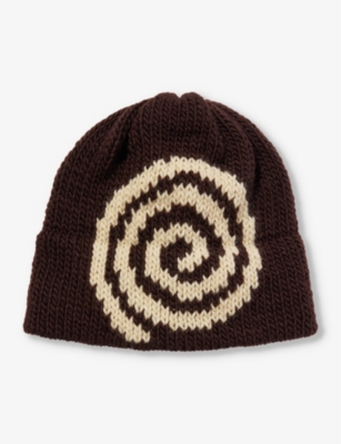 Bailey Goldberg Spiral-pattern Knitted Wool-blend Beanie In Brown/cream