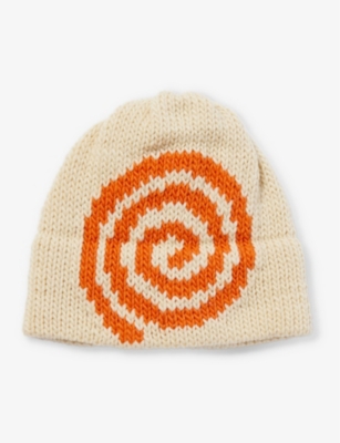 Bailey Goldberg Spiral-pattern Knitted Wool-blend Beanie In Cream/orange