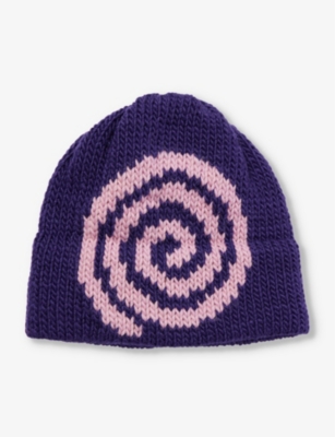 Bailey Goldberg Spiral-pattern Knitted Wool-blend Beanie In Dark Purple/light Pink