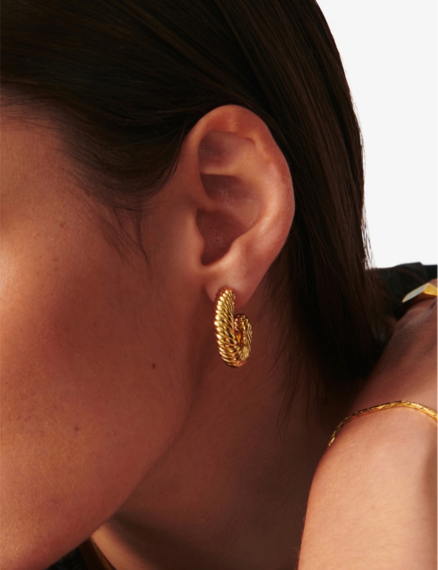 Wavy 18ct recycled yellow gold-plated brass hoop earrings