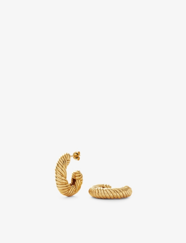 Wavy 18ct recycled yellow gold-plated brass hoop earrings