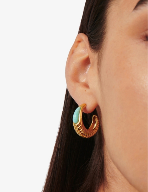 Wavy 18ct yellow-gold plated brass and amazonite hoop earrings