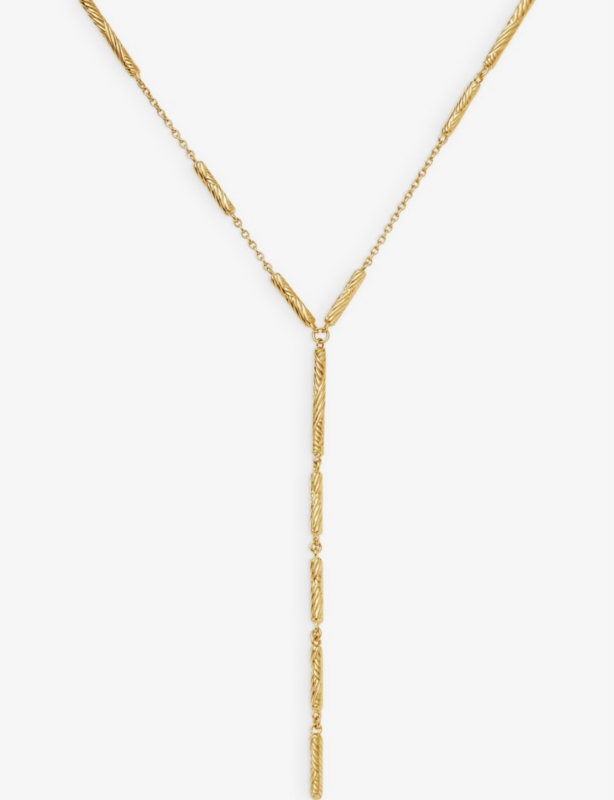 Wavy lariat 18ct yellow gold-plated brass chain necklace