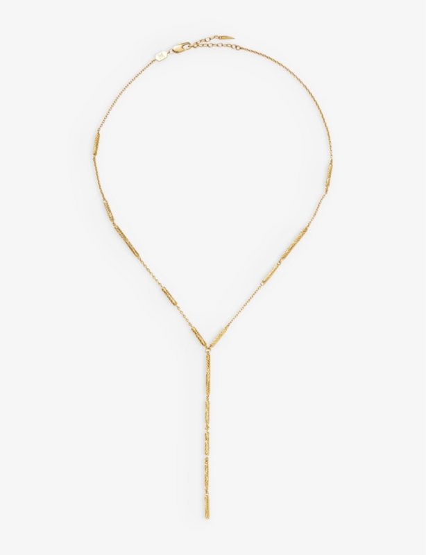 Wavy lariat 18ct yellow gold-plated brass chain necklace