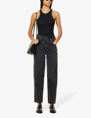 Shop Agolde Women's Shambles Criss Cross Straight-leg High-rise Organic-denim Jeans In Black
