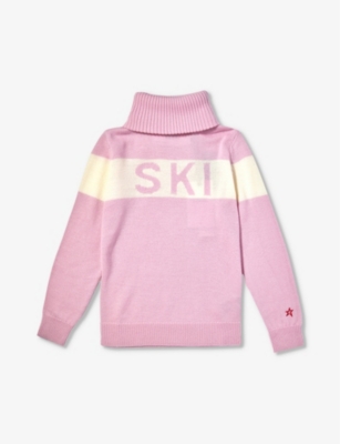 PERFECT MOMENT PERFECT MOMENT GIRLS PALE PINK KIDS SKI-INTARSIA ROLL-NECK VIRGIN-WOOL JUMPER 2-16 YEARS