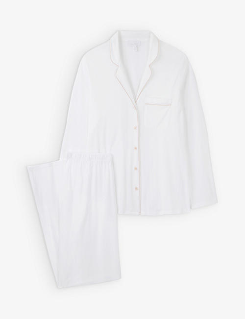 THE WHITE COMPANY: Contrast-trim long-sleeve cotton pyjamas