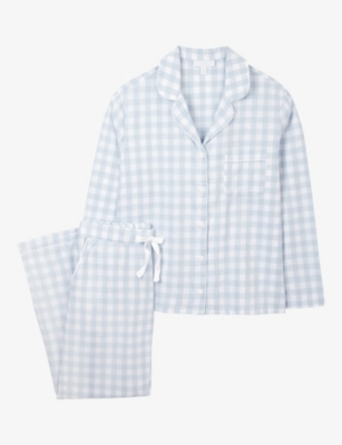 THE WHITE COMPANY - Gingham-print long-sleeve brushed-cotton pyjama top ...