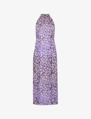 WHISTLES: Floral metallic-print woven midi dress