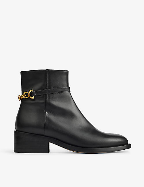 LK BENNETT: Lola chain-embellished leather ankle boots