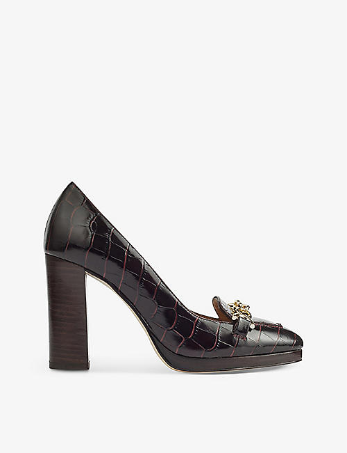 LK BENNETT: Attley croc-embossed leather heeled loafers