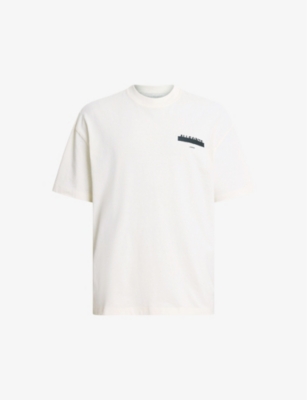 Shop Allsaints Mens Ashen White Redact Graphic-print Relaxed-fit Organic-cotton T-shirt