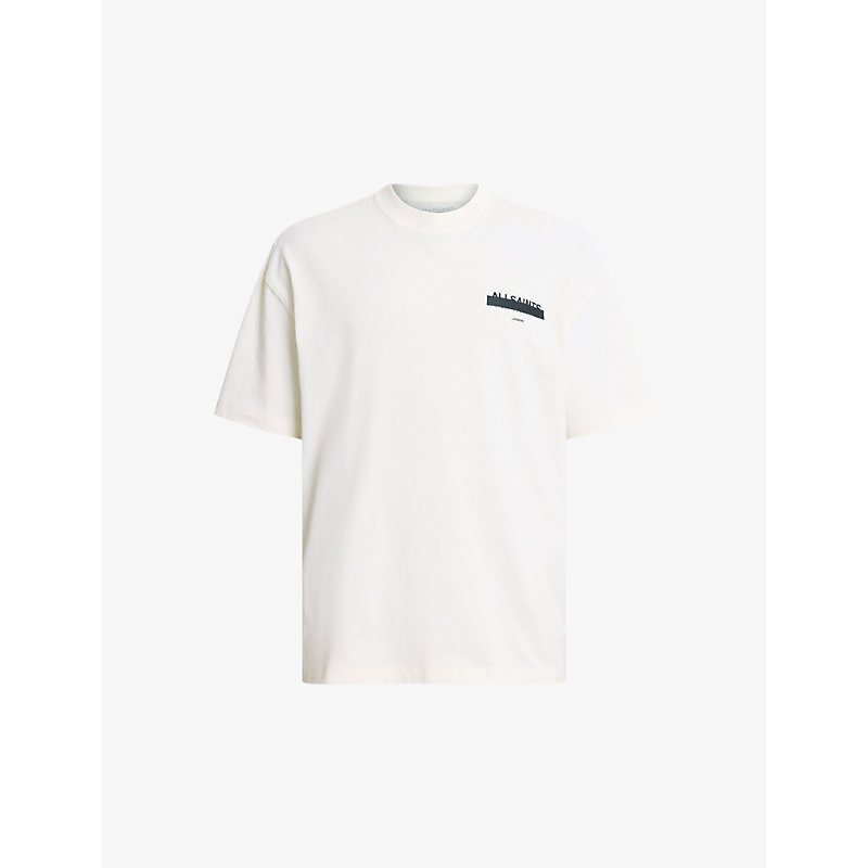 Shop Allsaints Mens Ashen White Redact Graphic-print Relaxed-fit Organic-cotton T-shirt