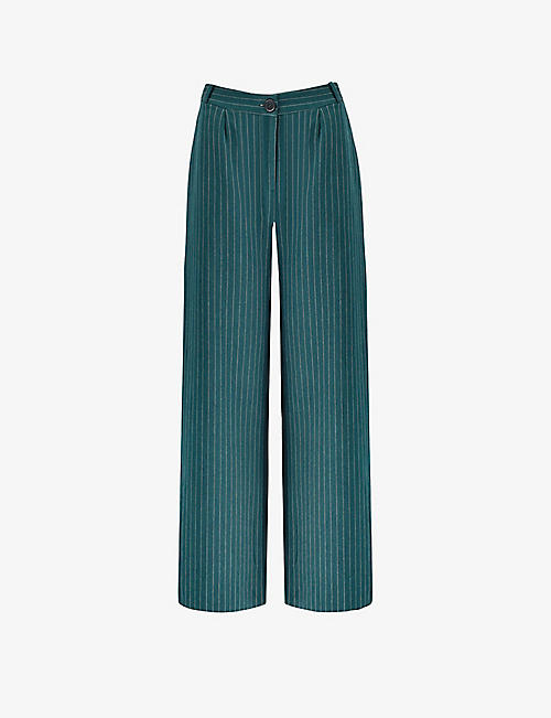 RO&ZO: Wide-leg high-rise pinstripe woven trousers