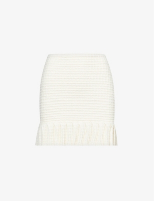 SELF-PORTRAIT: Waffle-knit metallic-weave woven-blend mini skirt
