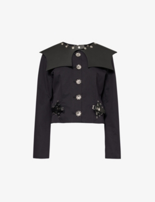 Shop Chopova Lowena Womens Black Invert Sailor-collar Cotton Jacket