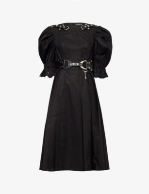 Shop Chopova Lowena Women's Black Henlis Lace-trim Organic Cotton-poplin Midi Dress