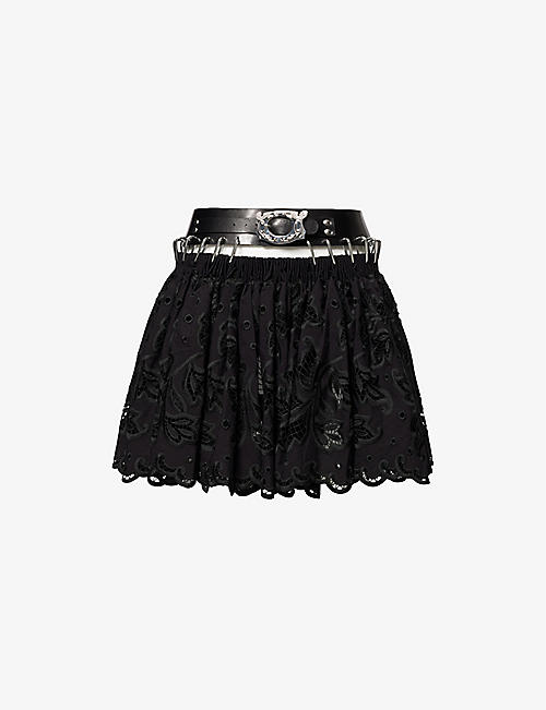 CHOPOVA LOWENA: Drew floral-embroidered cotton-blend mini skirt