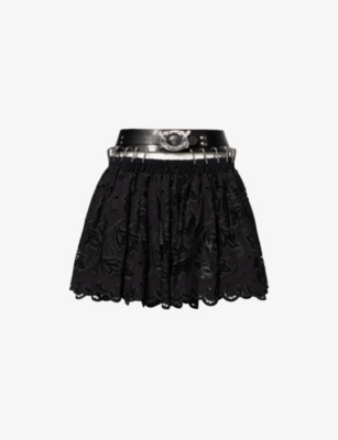 Shop Chopova Lowena Women's Black Drew Floral-embroidered Cotton-blend Mini Skirt