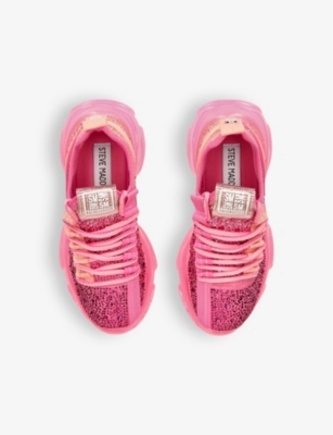 Shop Steve Madden Girls Pink Kids Mistica Embellished Knitted Trainers 7-9 Years